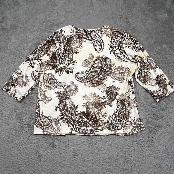 Alfred Dunner Paisley Floral Blouse Womens 1X White Brown 3/4 Sleeve Stretch NWT - Picture 11 of 16